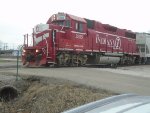  Indiana Railroad 3805 pulls forward to set rest of hoppers back on other yard track